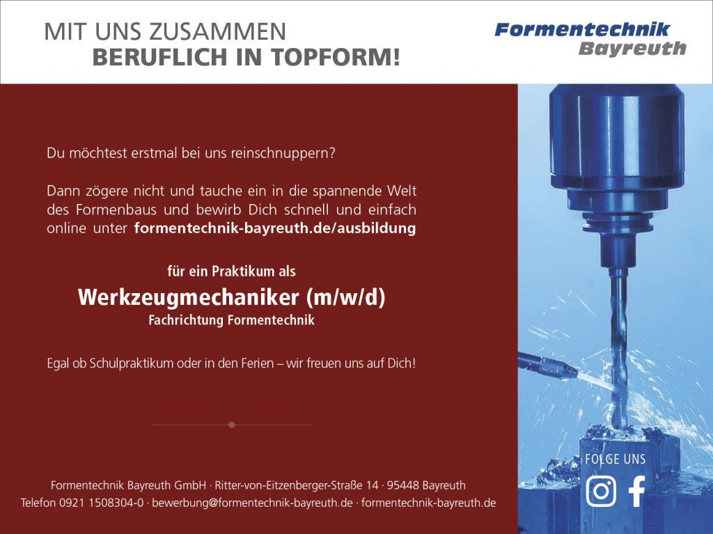 Formentechnik Praktikums Anzeige / Werkzeugmechaniker